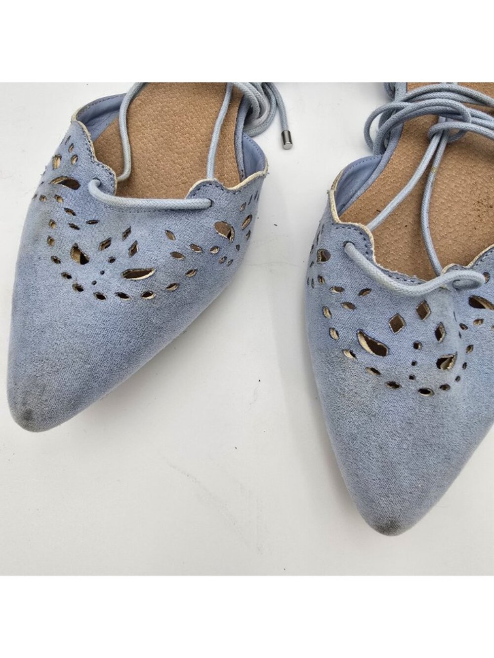 Steve Madden Ghinesa Womens Flats Size 10 Light Blue Suede Lace-Up Pre-Owned - Picture 2 of 7